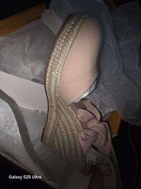Womens Pink Espadrille Wedge with Ankle Tie